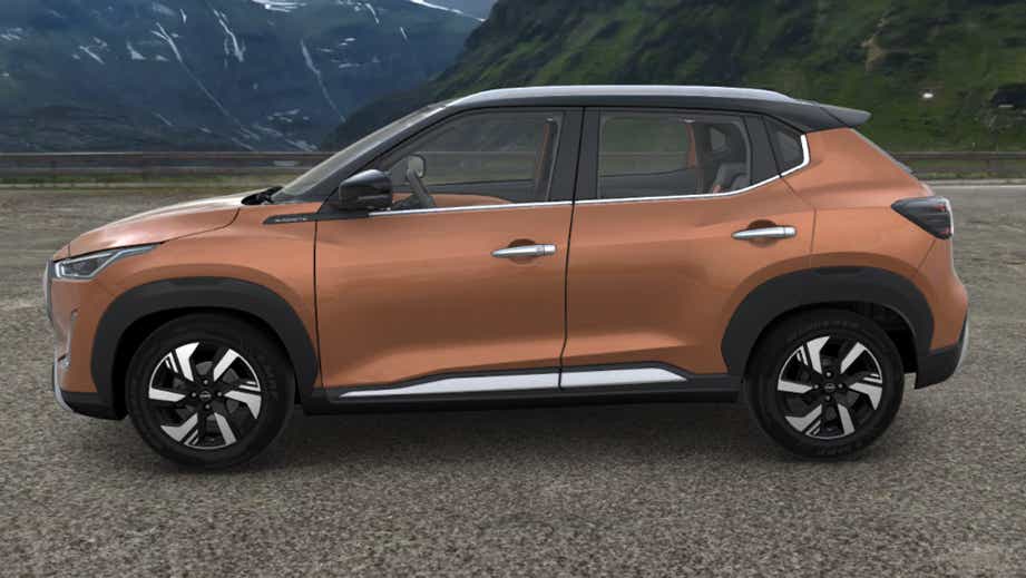 side view of a Sunrise Copper Orange Nissan Magnite