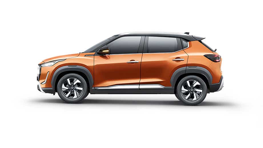 side profile of a Sunrise Copper Orange Nissan Magnite