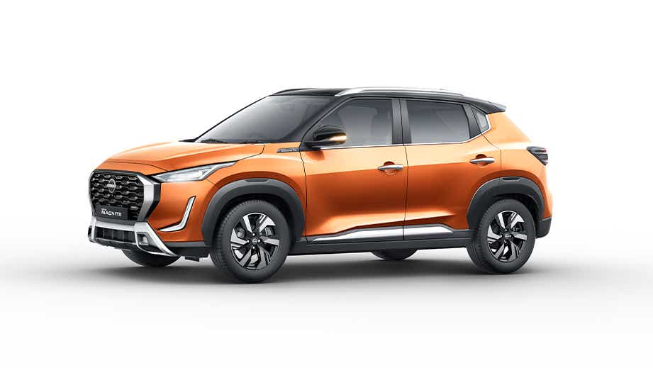 side view of a Sunrise Copper Orange Nissan Magnite