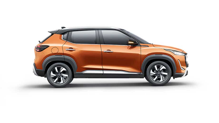 side view of a Sunrise Copper Orange Nissan Magnite