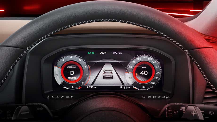 Instrument cluster view of a Nissan X-Trail