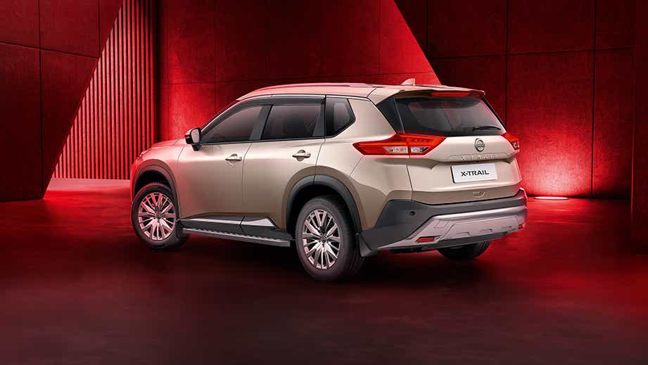 rear three-quarter view of a Nissan X-Trail