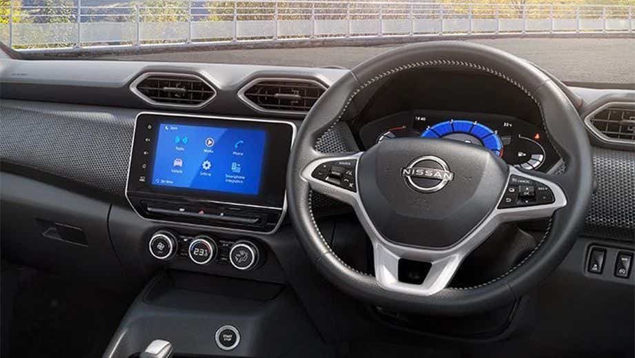 interior dashboard and steering wheel of a Nissan Magnite 2020-2023