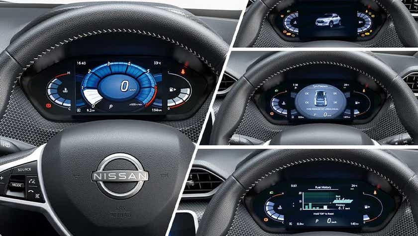 Instrument cluster and dashboard display of a Nissan Magnite 2020-2023