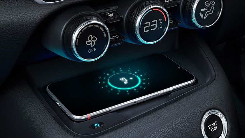 Interior dashboard wireless charger of a Nissan Magnite 2020-2023