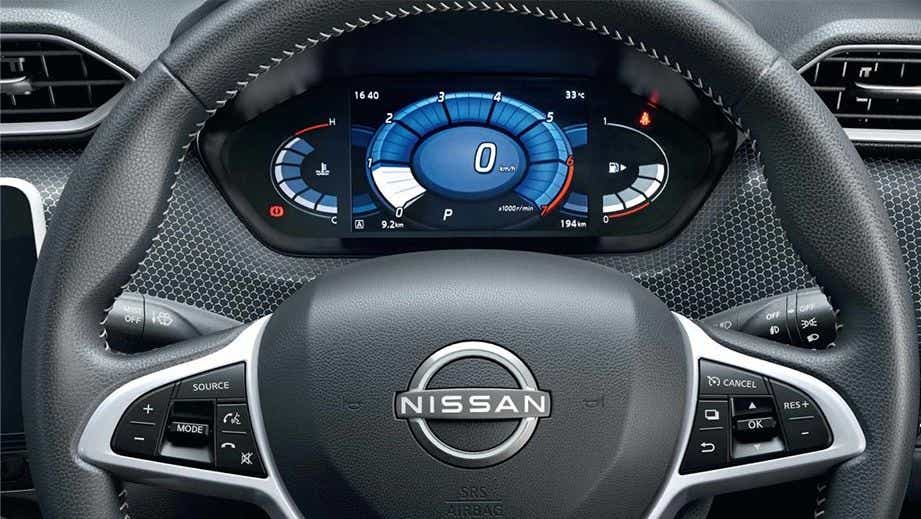 instrument cluster and steering wheel of a Nissan Magnite 2020-2023