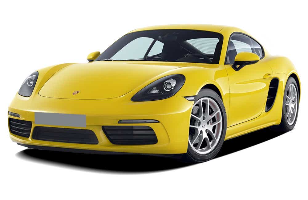 front three-quarter view of a Racing Yellow Porsche 718