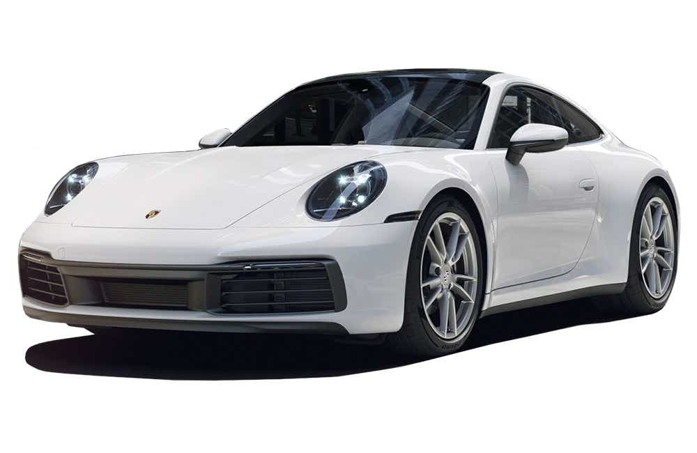 front three-quarter view of a White Porsche 911