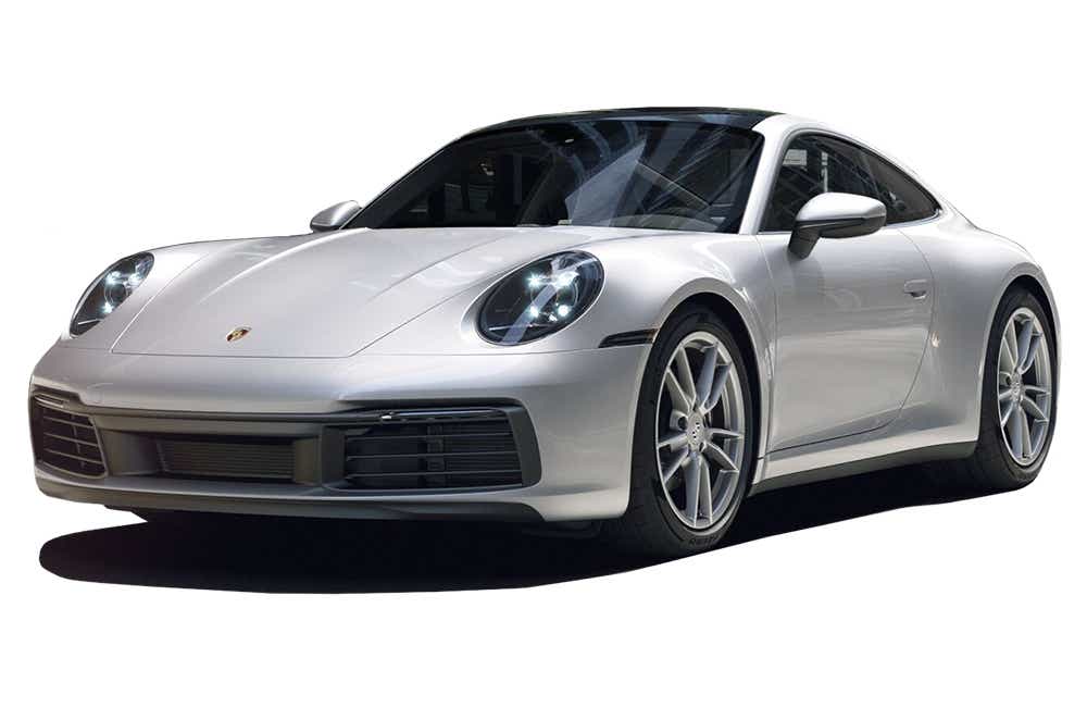 front three-quarter view of a White Porsche 911