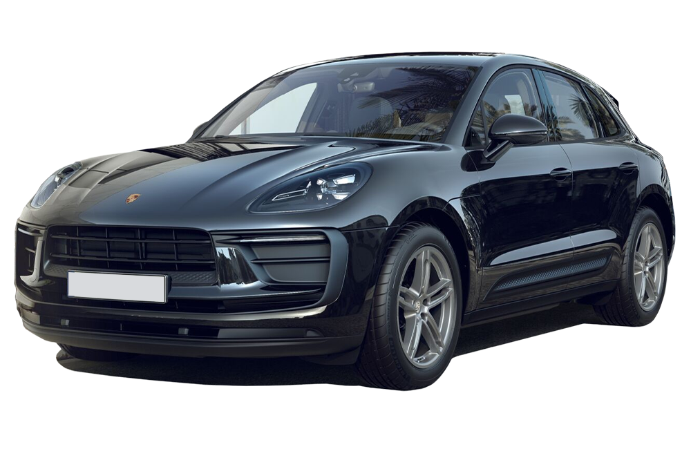 front three-quarter of a Black Porsche Macan