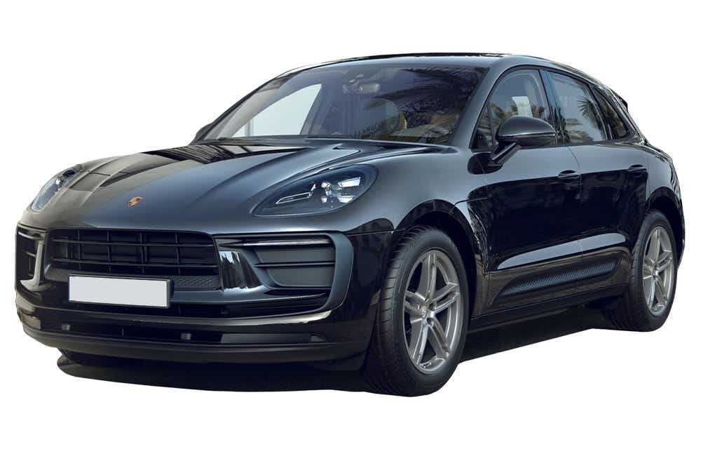 front three-quarter of a Black Porsche Macan