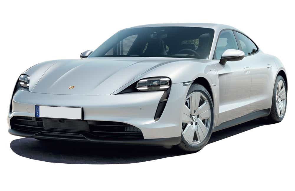 front three-quarter view of a Porsche Taycan