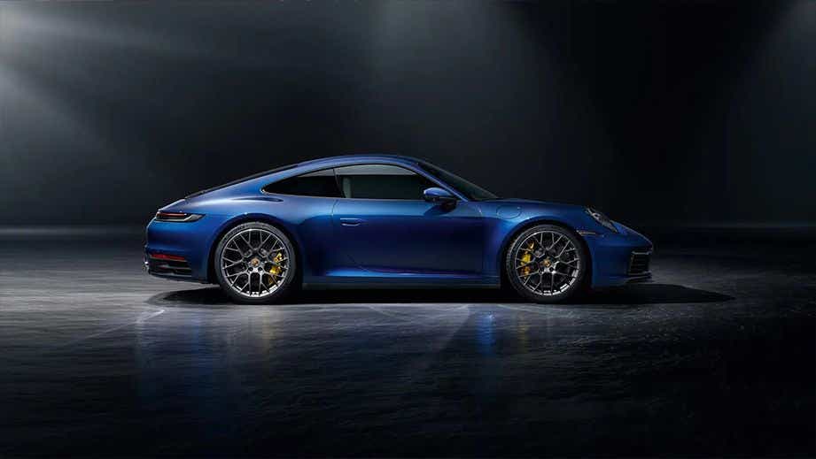 side view of a Gentian Blue Metallic Porsche 911