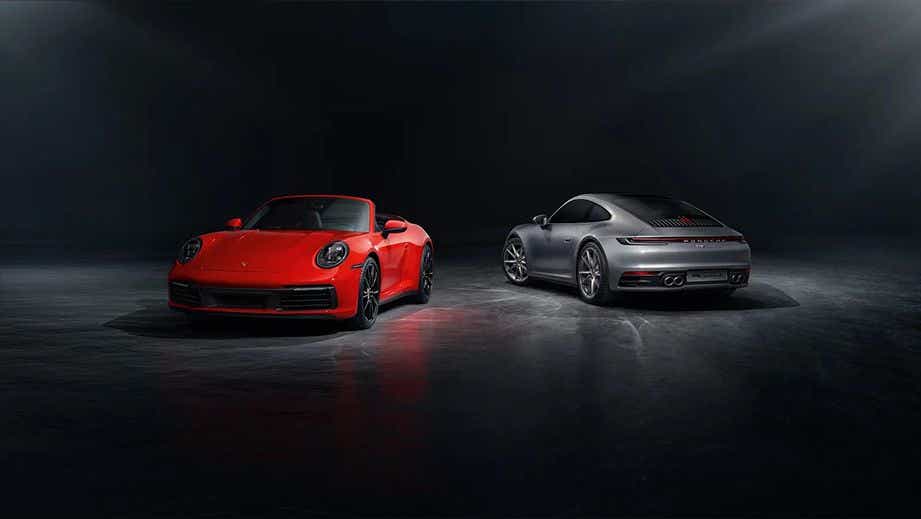 Front and rear view of a Porsche 911