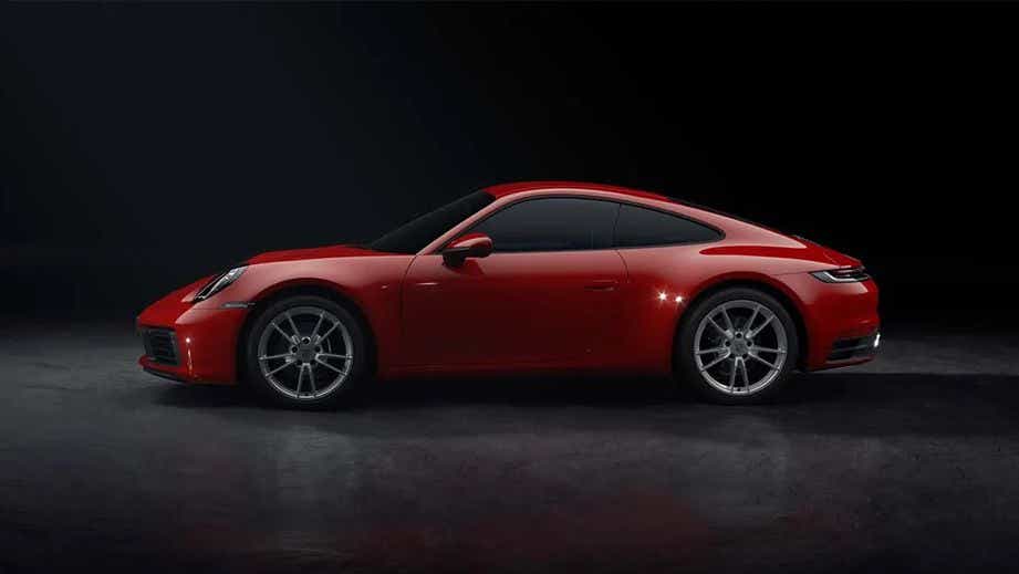 side view of a Guards Red Porsche 911