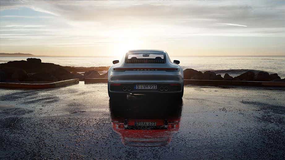 rear view of a Porsche 911 at the waterfront