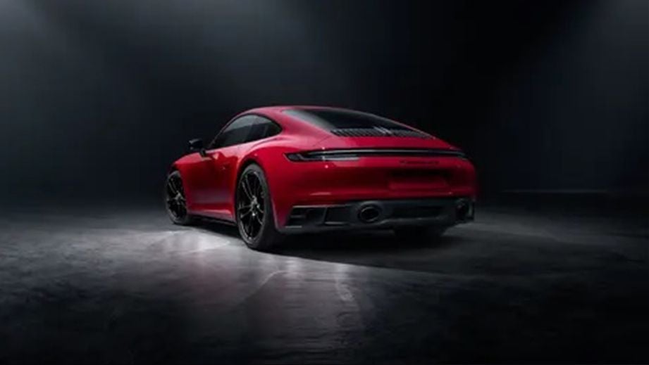 rear three-quarter of a Guards Red Porsche 911