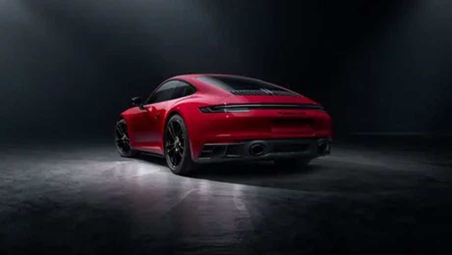 rear three-quarter of a Guards Red Porsche 911