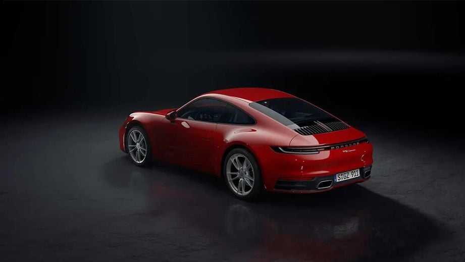 rear three-quarter of a Guards Red Porsche 911