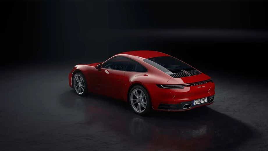 rear three-quarter of a Guards Red Porsche 911