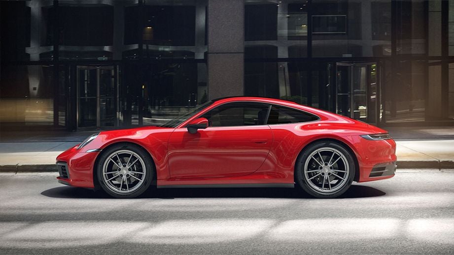 side view of a Guards Red Porsche 911