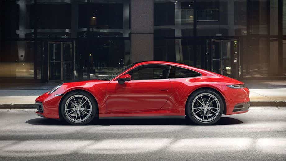 side view of a Guards Red Porsche 911
