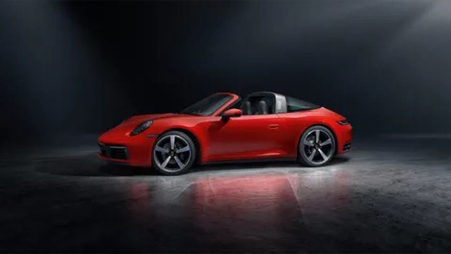 side view of a Guards Red Porsche 911