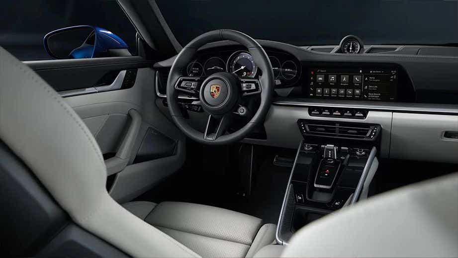 Interior dashboard view of a Porsche 911