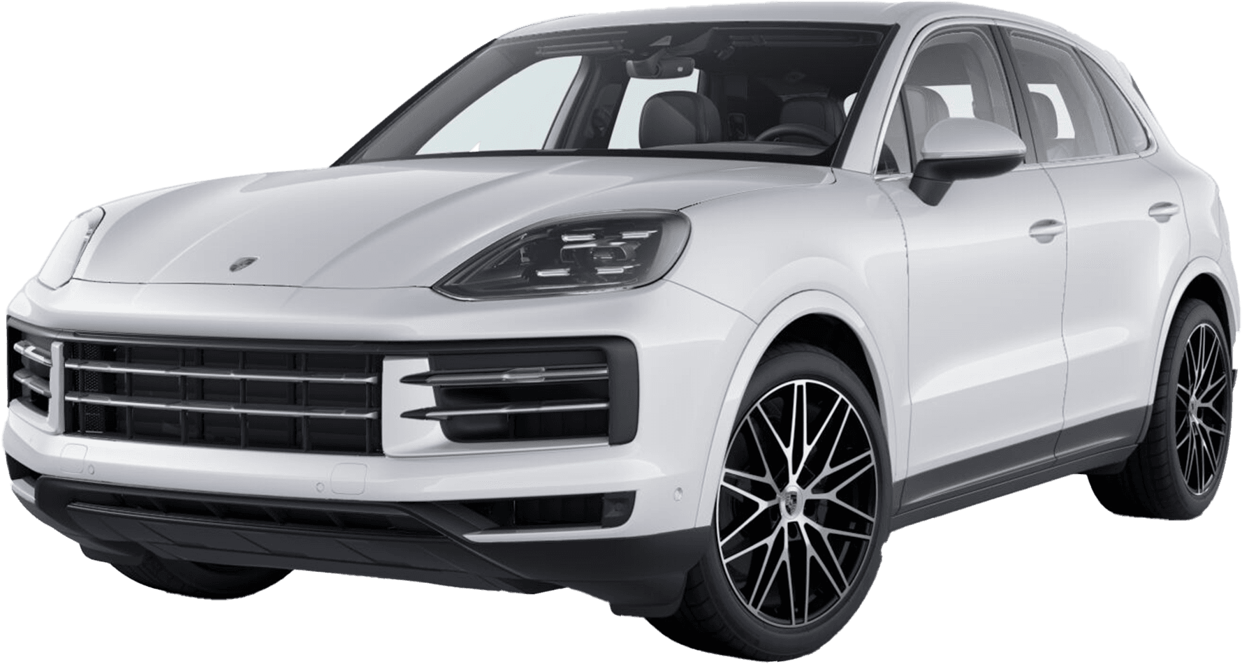 front three-quarter view of a Carrara White Metallic Porsche Cayenne