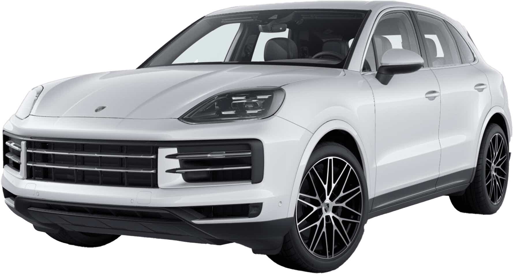 front three-quarter view of a Carrara White Metallic Porsche Cayenne
