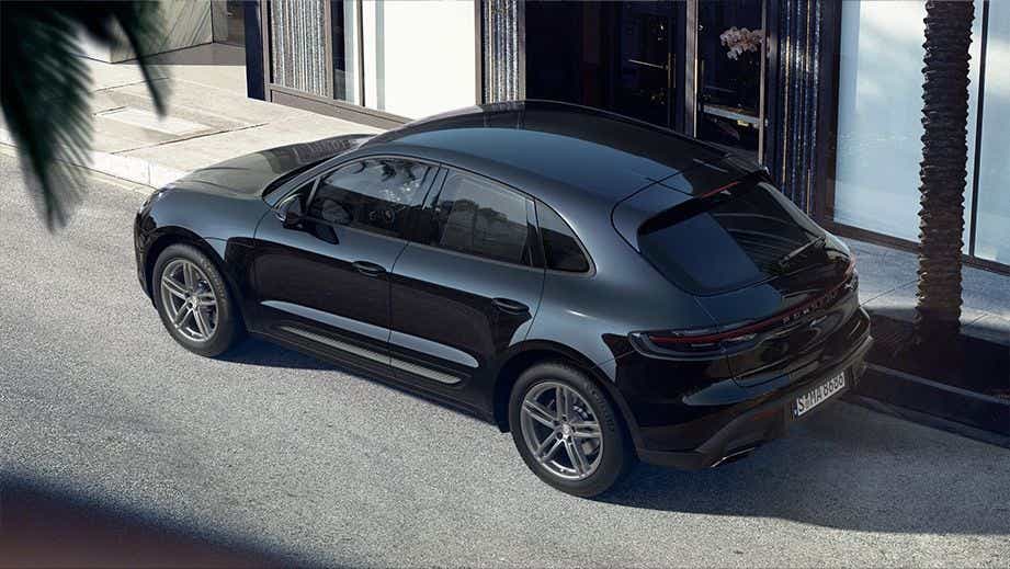 rear three-quarter of a Black Porsche Macan