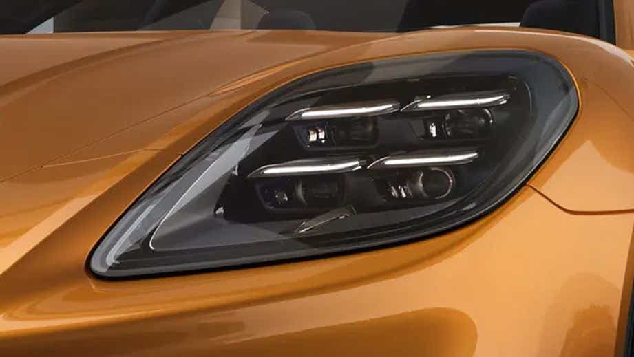 Headlight close-up of a Porsche Panamera