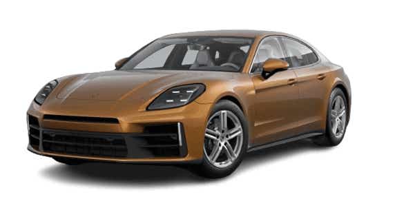 front three-quarter of a Madeira Gold Metallic Porsche Panamera