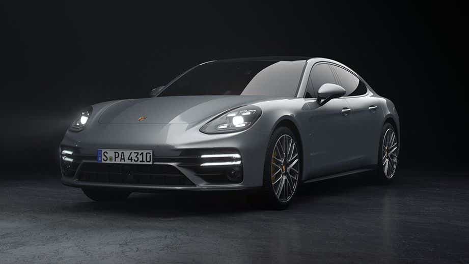 front three-quarter view of a Porsche Panamera 2021-2023