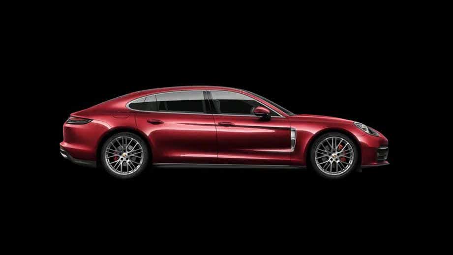 side profile of a Cherry Metallic Porsche Panamera 2021-2023