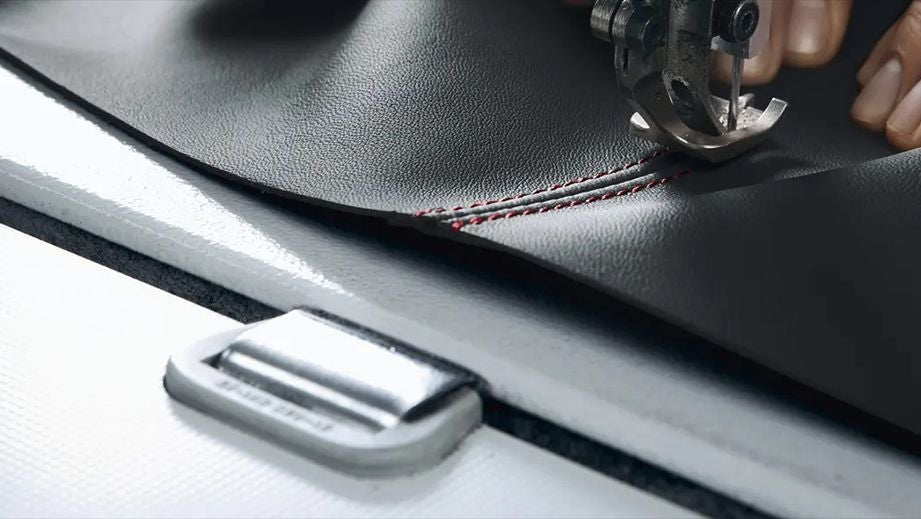 close-up of seat upholstery stitching in a Porsche Panamera 2021-2023