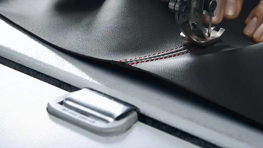 close-up of seat upholstery stitching in a Porsche Panamera 2021-2023