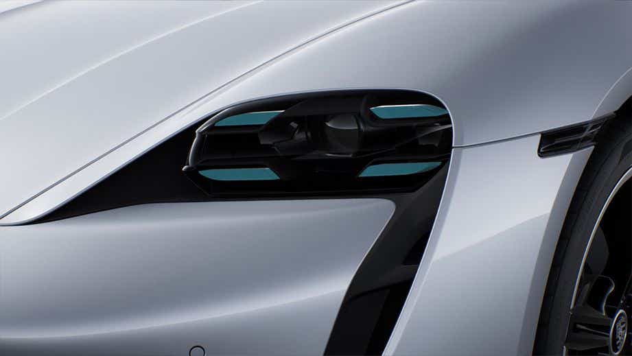 Headlight close-up of a Porsche Taycan