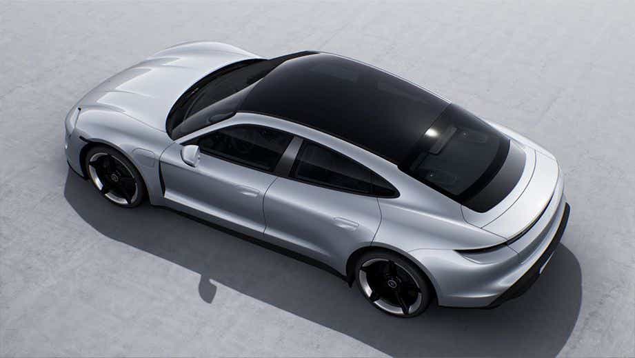 high-angle view of a Porsche Taycan