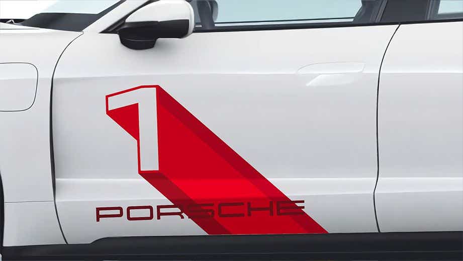 driver-side door view of a Porsche Taycan