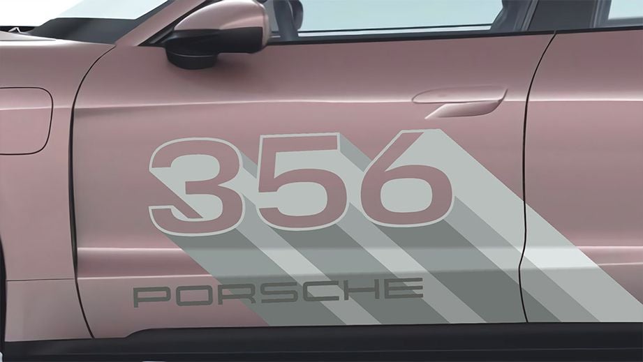 side view of a Porsche Taycan showing 356 graphic
