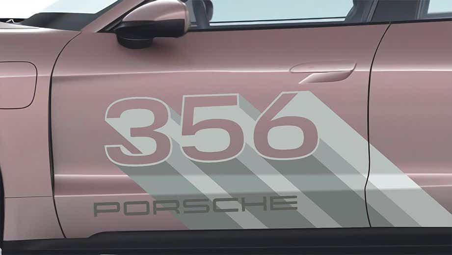 side view of a Porsche Taycan showing 356 graphic