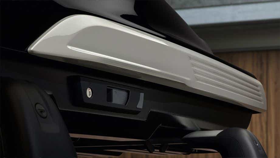 close-up of a Porsche Taycan rear trunk area