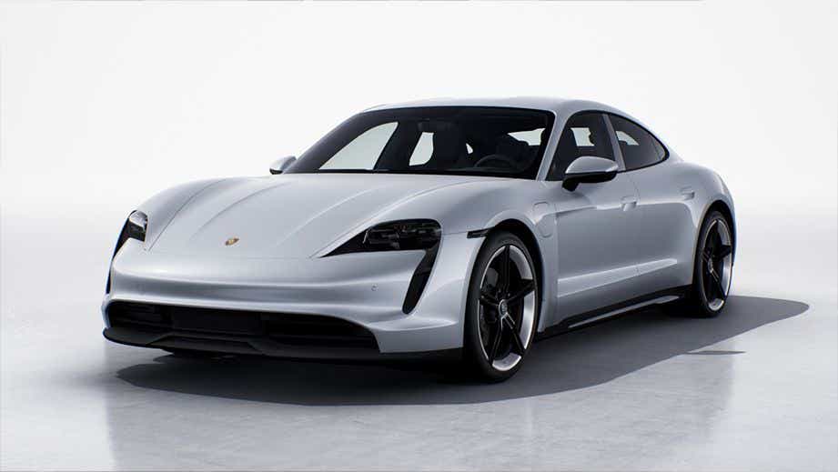 front three-quarter view of a Porsche Taycan