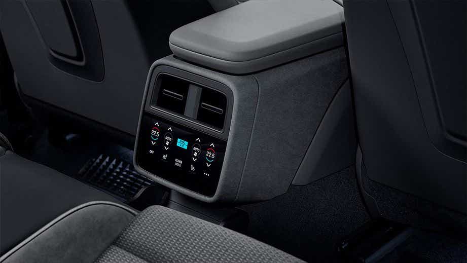 Rear climate control close-up of a Porsche Taycan