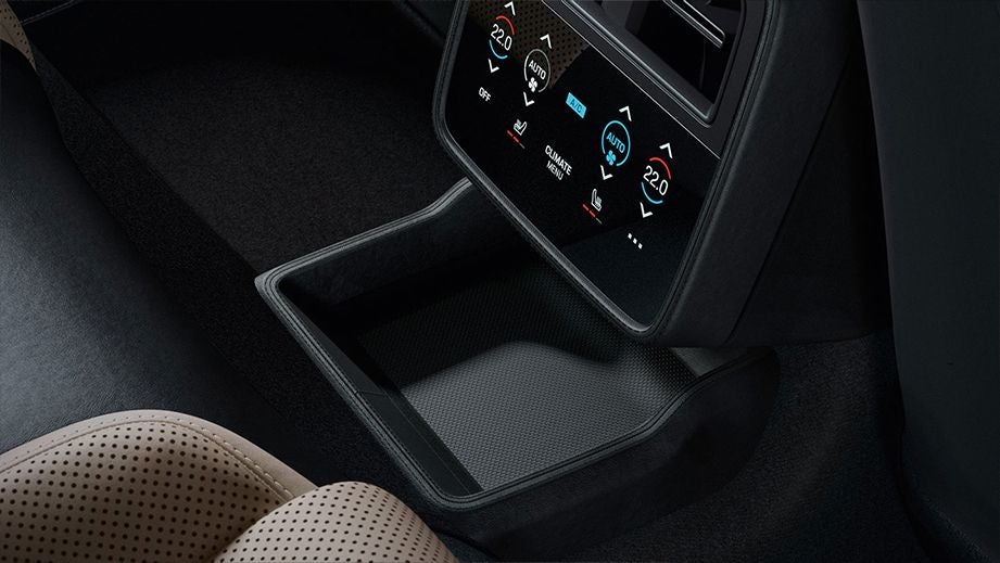 Rear center console controls of a Porsche Taycan