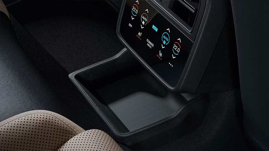 Rear center console controls of a Porsche Taycan