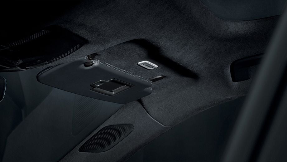 sun visor interior view of a Porsche Taycan