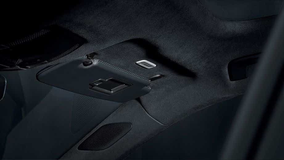 sun visor interior view of a Porsche Taycan