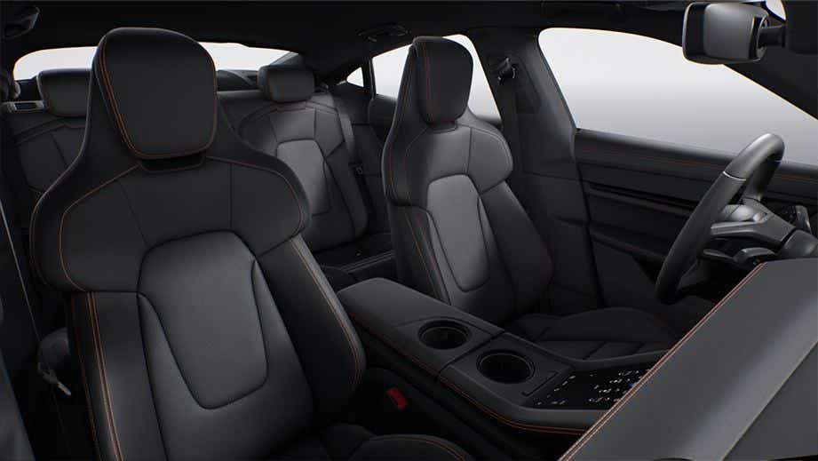 front interior seats and dashboard of a Porsche Taycan